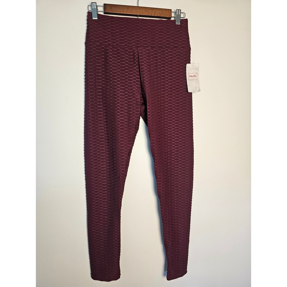 [Athleisure] M&M Fashion Textured Scrunch Butt Leggings Womens L Burgundy